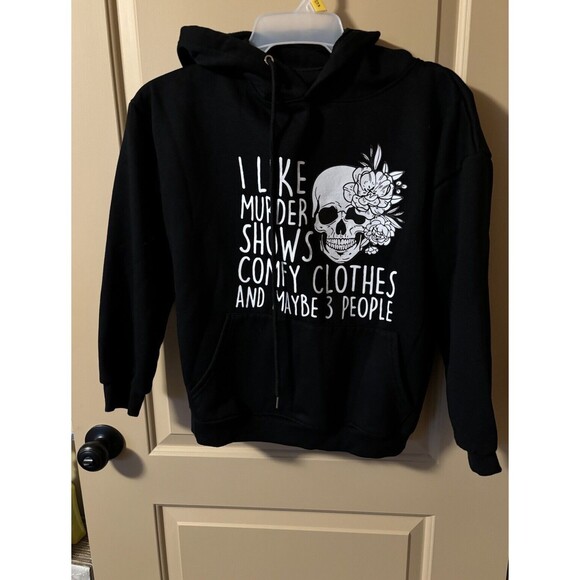 Unbranded Sweaters - I Like Murder Shows Black Pullover Sweatshirt Hood Skull Halloween Size M Preown